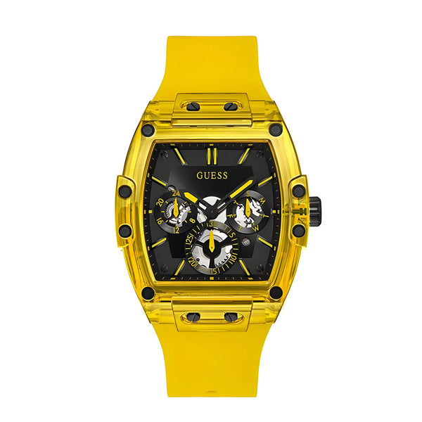 Guess Phoenix Multi Function Black Dial Yellow Rubber Strap Watch for Men - GW0203G6