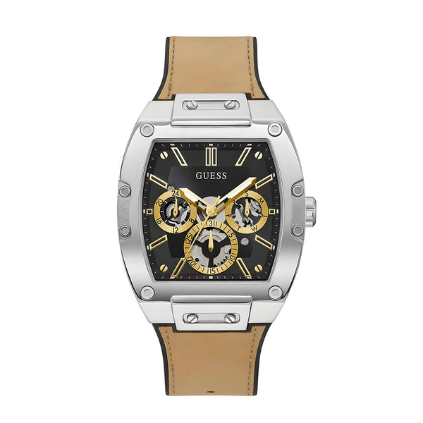 Guess Phoenix Multifunction Black Dial Brown Leather Strap Watch for Men - GW0202G3