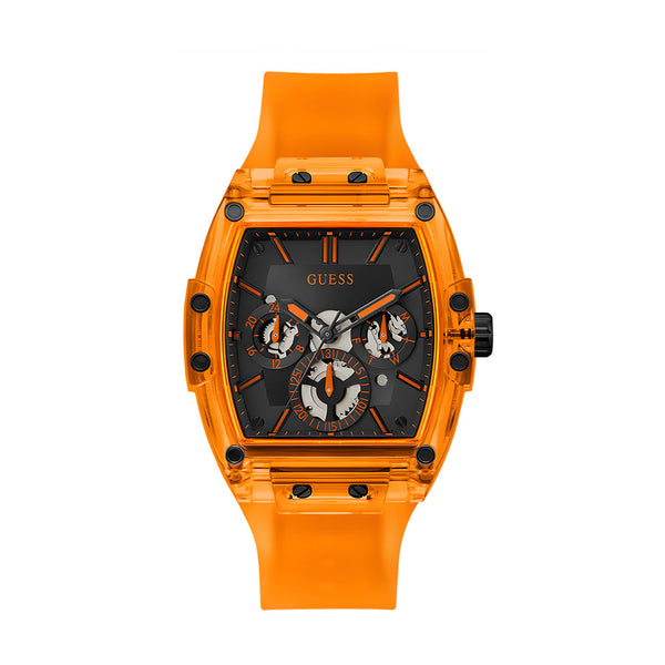 Guess Phoenix Multifunction Black Dial Orange Rubber Strap Watch For Men - GW0203G10