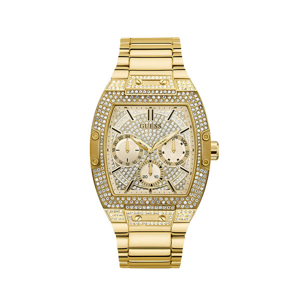 Guess Phoenix Multifunction Crystals Gold Dial Gold Steel Strap Watch For Men - GW0094G2