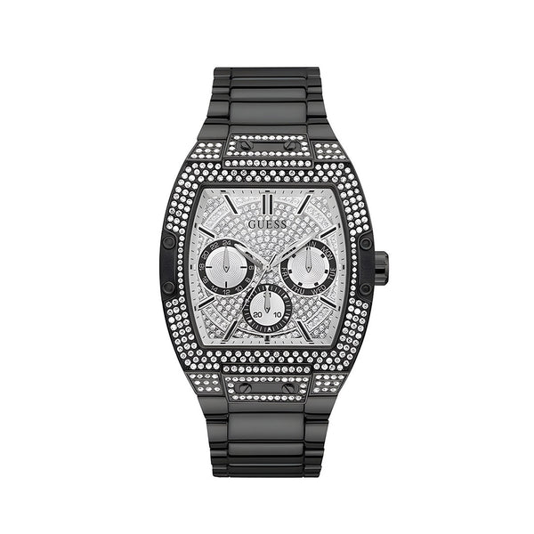 Guess Phoenix Multifunction Crystals Silver Dial Black Steel Strap Watch For Men - GW0094G3