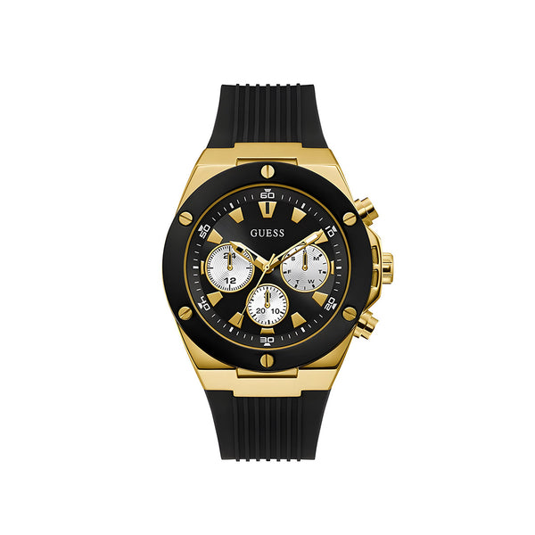 Guess Poseidon Chronograph Black Dial Black Rubber Strap Watch for Men - GW0057G1
