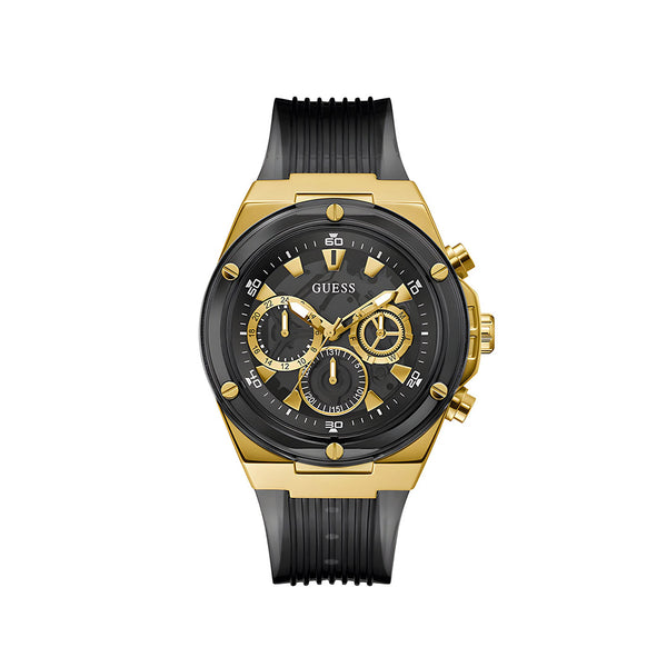 Guess Poseidon Chronograph Black Dial Black Silicone Strap Watch For Men - GW0425G1