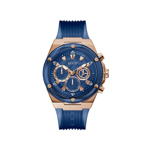 Guess Poseidon Chronograph Blue Dial Blue Silicone Strap Watch For Men - GW0425G3