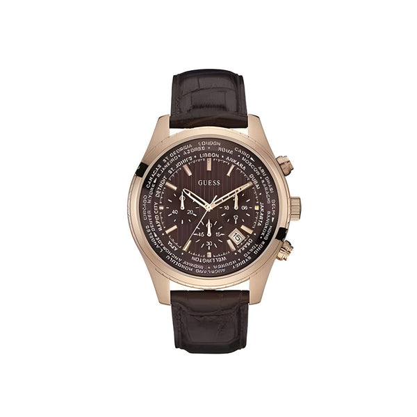 Guess Pursuit Chronograph Brown Dial Brown Leather Strap Watch for Men - W0500G3