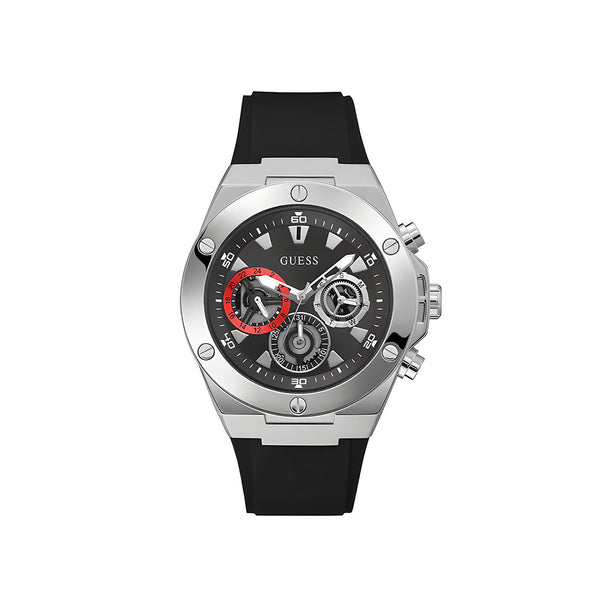 Guess Quartz Black Silicone Strap Black Dial 46mm Watch for Mens-GW0417G3