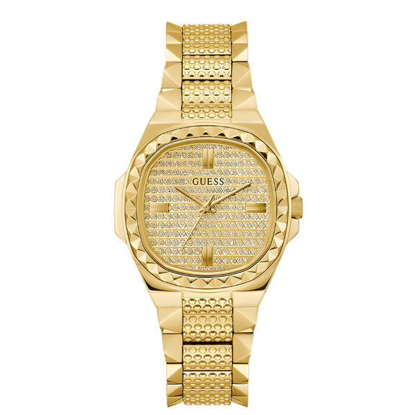 Guess Rebellious Gold Stainless Steel Gold Dial Quartz Watch for Women - GW0601L1