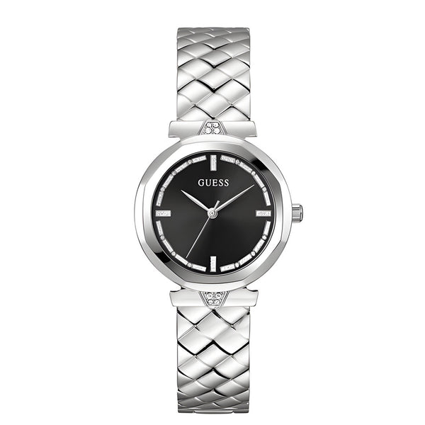 Guess Rumour Quartz Black Dial Silver Steel Strap Watch For Women - GW0613L1