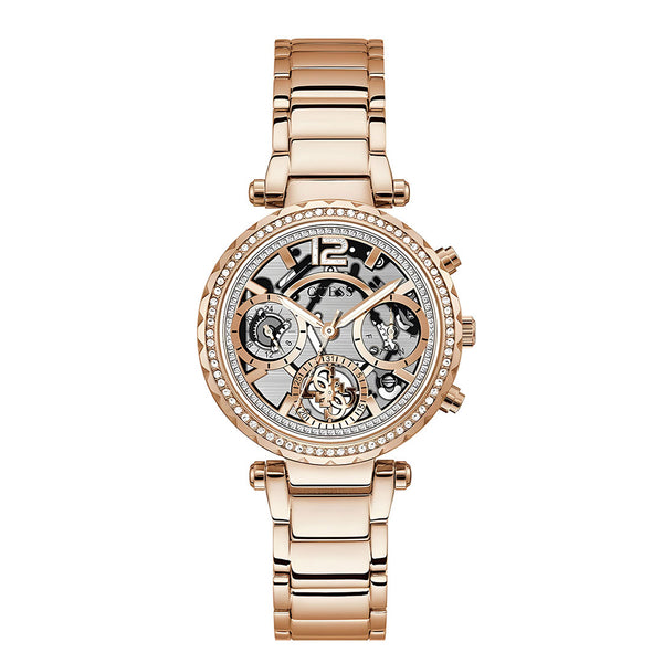 Guess Solstice Diamonds Rose Gold Dial Rose Gold Steel Strap Watch for Women - GW0403L3