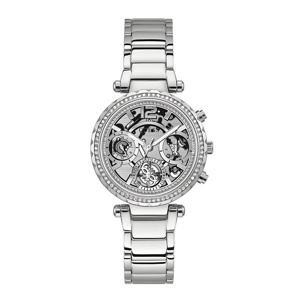 Guess Solstice Diamonds Silver Dial Silver Steel Strap Watch for Women - GW0403L1