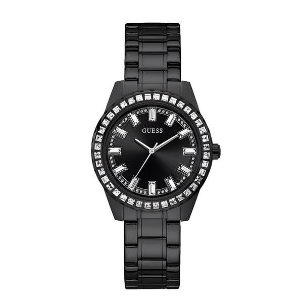Guess Sparkler Diamonds Black Dial Black Steel Strap Watch for Women - GW0111L4