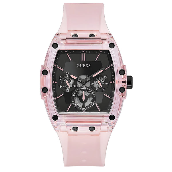 Guess Sporting Black Dial Pink Rubber Strap Watch for Men - GW0032G1