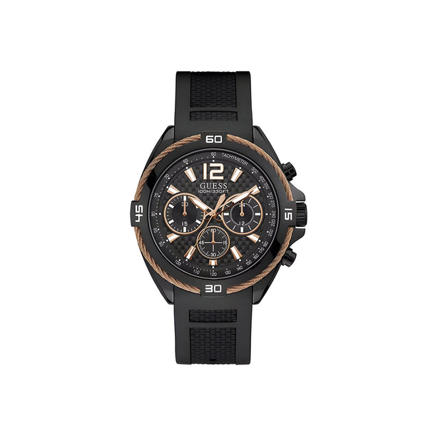 Guess Surge Black Silicone Strap Black Dial Chronograph Quartz Watch for Mens - W1168G3