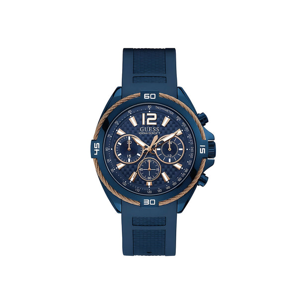 Guess Surge Blue Silicone Strap Blue Dial Chronograph Quartz Watch for Mens - W1168G4