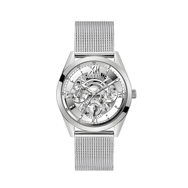 Guess Tailor Multifunction Silver Dial Silver Mesh Bracelet Watch for Men - GW0368G1