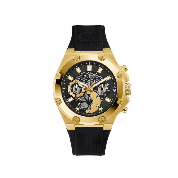 Guess Third Gear Multifunction Black Dial Black Rubber Strap Watch for Men - GW0334G2