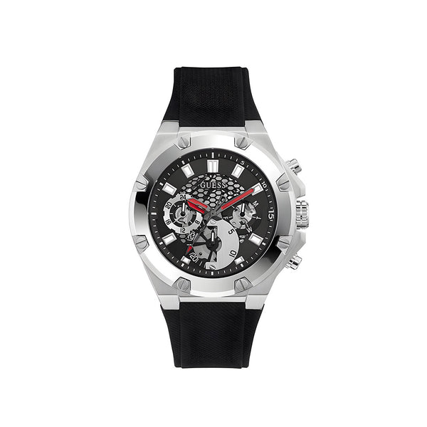 Guess Third Grear Multi Function Black Dial Black Rubber Strap Watch for Men- GW0334G1