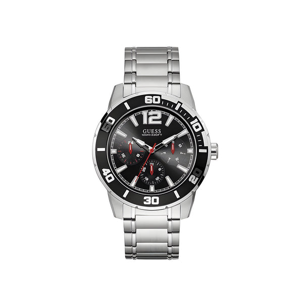 Guess Trek Silver Stainless Steel Black Dial Quartz Watch for Mens - W1249G1