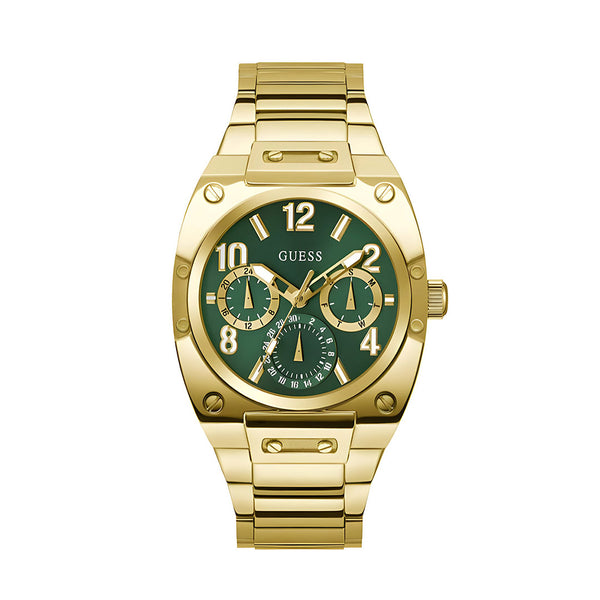 Guess Trend Analog Green Dial Gold Steel Strap Watch For Men - GW0624G2