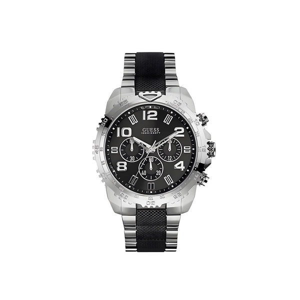 Guess Velocity Quartz Two Tone Stainless Steel Black Dial 45mm Watch for Mens- W0598G3