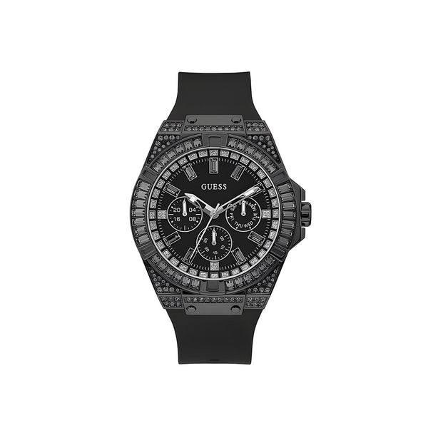Guess Zeus Multifunction Crystals Black Dial Black Silicone Strap Watch For Men - GW0208G5