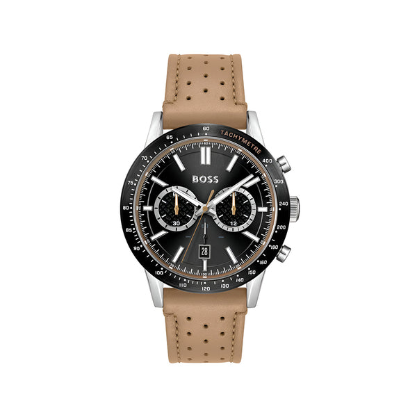 Hugo Boss Allure Black Dial Brown Leather Strap Watch for Men - 1513964