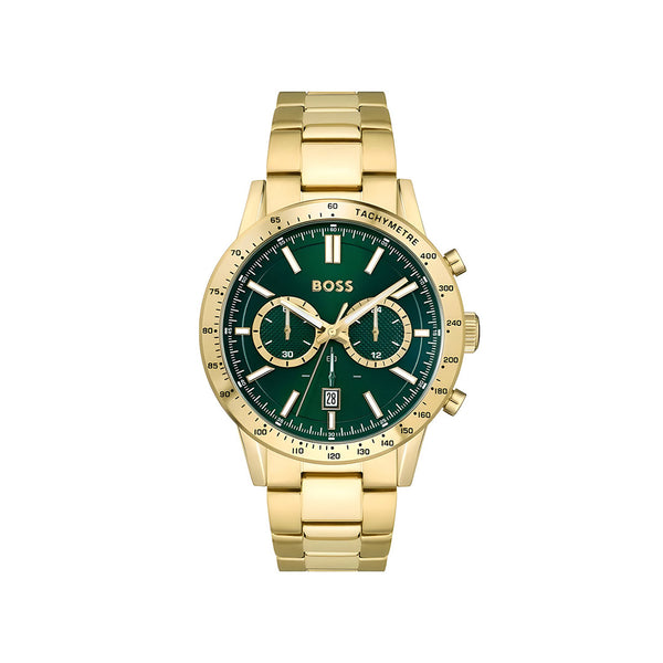Hugo Boss Allure Chronograph Green Dial Gold Steel Strap Watch for Men - 1513923