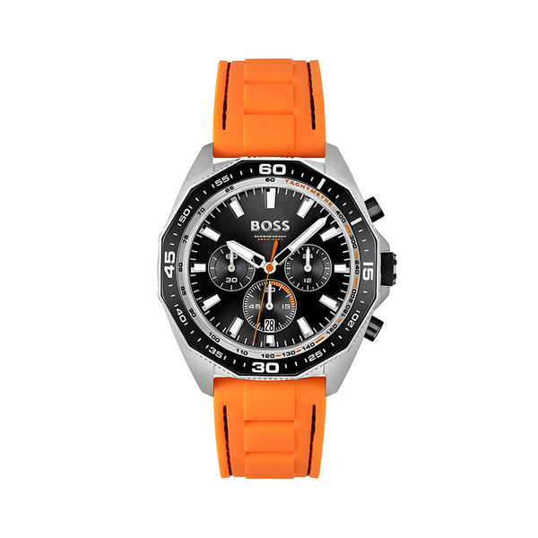 Hugo Boss Energy Chronograph Quartz Black Dial Orange Rubber Strap Watch For Men - 1513970