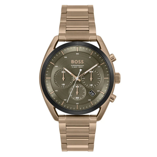 Hugo Boss TOP Rose Gold Stainless Steel Olive Green Dial Chronograph Quartz Watch for Mens - 1514094