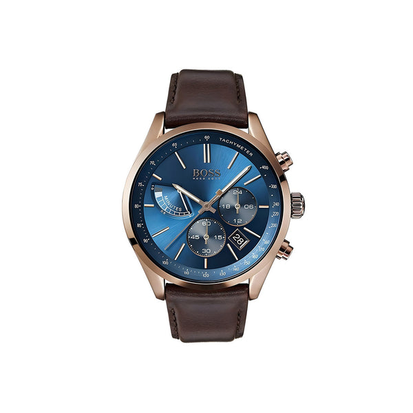 Hugo Boss Grand Prix Blue Dial Brown Leather Strap Watch for Men - 1513604