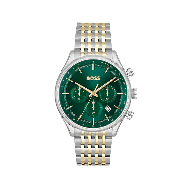 Hugo Boss Gregor Chronograph Green Dial Two Tone Steel Strap Watch For Men - 1514081