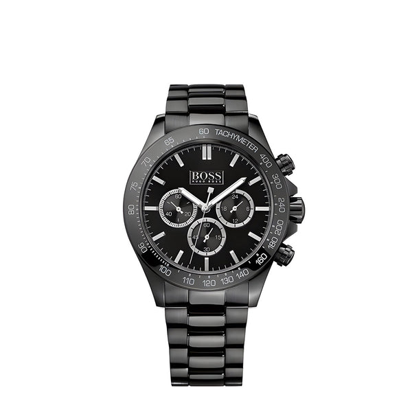 Hugo Boss Ikon Chronograph Black Dial Black Steel Strap Watch for Men - 1512961