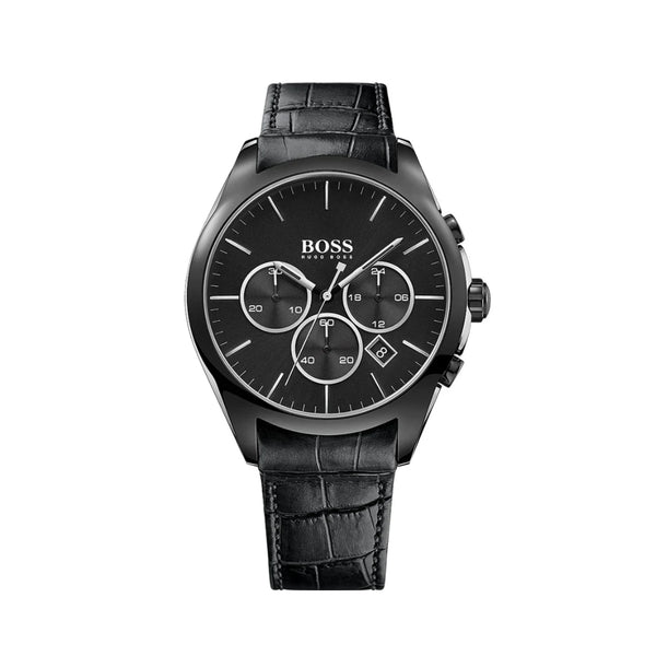 Hugo Boss Onyx Black Dial Black Leather Strap Watch for Men - 1513367