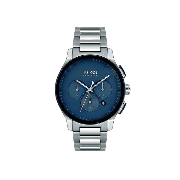 Hugo Boss Peak Chronograph Blue Dial Silver Steel Strap Watch for Men - 1513763