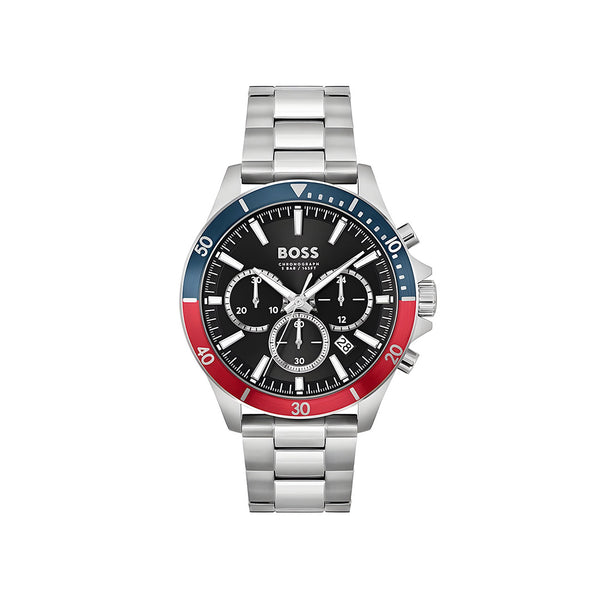 Hugo Boss Troper Chronograph Black Dial Silver Steel Strap Watch For Men - 1514108