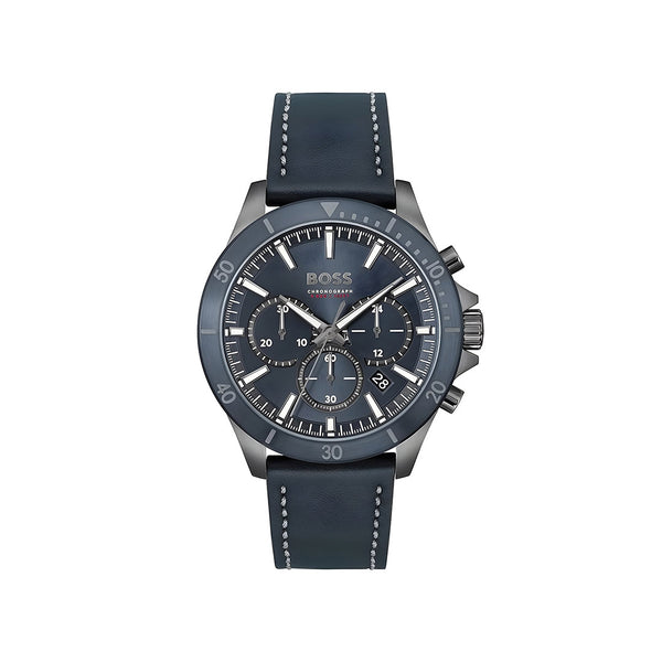 Hugo Boss Troper Chronograph Blue Dial Blue Leather Strap Watch for Men - 1514056