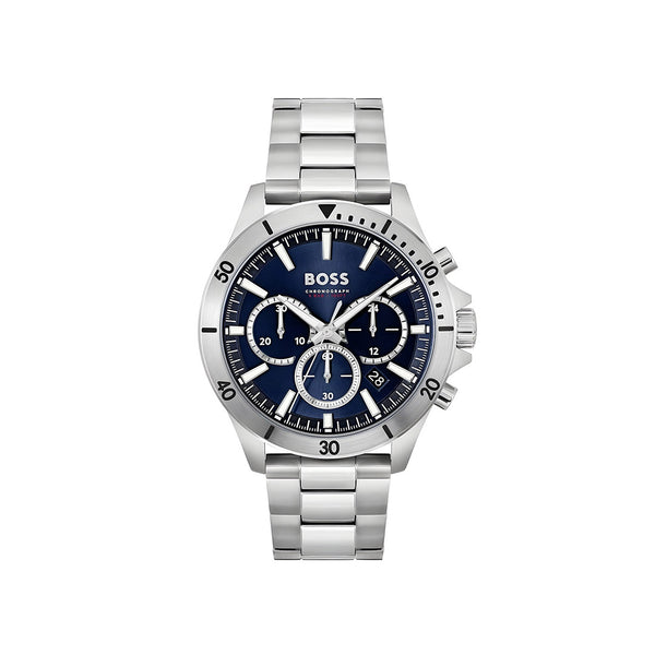 Hugo Boss Troper Chronograph Blue Dial Silver Steel Strap Watch For Men - 1514069