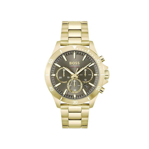 Hugo Boss Troper Chronograph Green Dial Gold Steel Strap Watch For Men - 1514059