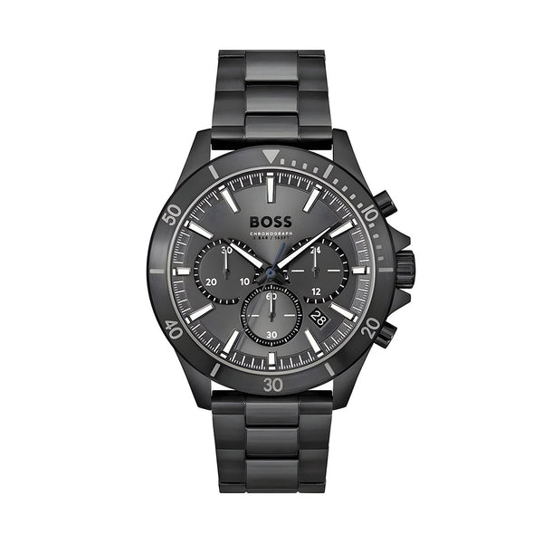 Hugo Boss Troper Chronograph Grey Dial Grey Steel Strap Watch For Men - 1514058