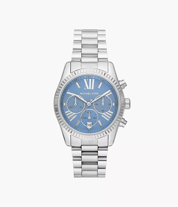 Michael Kors Lexington Chronograph Blue Dial Silver Steel Strap Watch For Women - MK7215