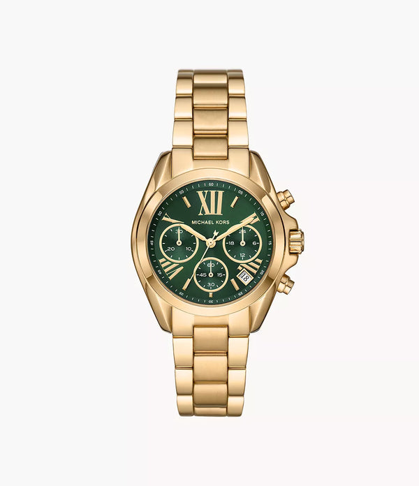 Michael Kors Bradshaw Chronograph Green Dial Gold Strap Watch For Women - MK7257