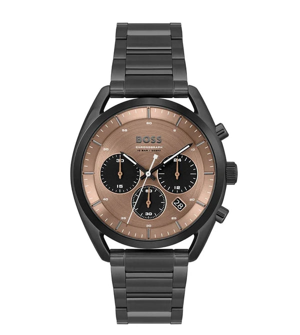 Hugo Boss TOP Black Stainless Steel Rose Gold Dial Chronograph Quartz Watch for Men - 1514095