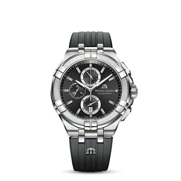 Maurice Lacroix Aikon Chronograph Black Dial Black Leather Strap Watch for Men - AI1018-SS001-330-2
