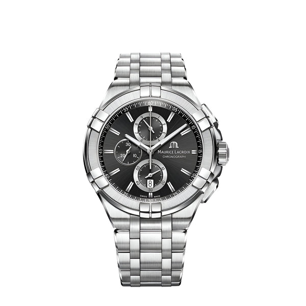 Maurice Lacroix Aikon Chronograph Black Dial Silver Steel Strap Watch for Men - AI1018-SS002-330-1