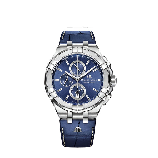 Maurice Lacroix Aikon Chronograph Blue Dial Blue Leather Strap Watch for Men - AI1018-SS001-430-1