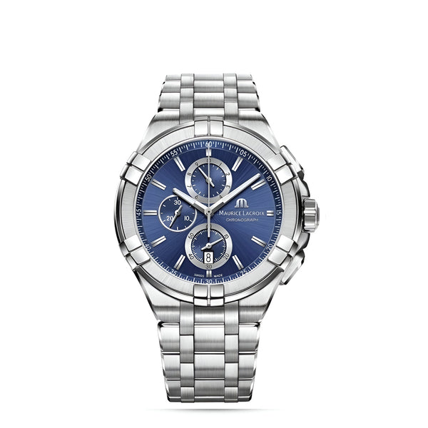 Maurice Lacroix Aikon Chronograph Blue Dial Silver Steel Strap Watch for Men - AI1018-SS002-430-1