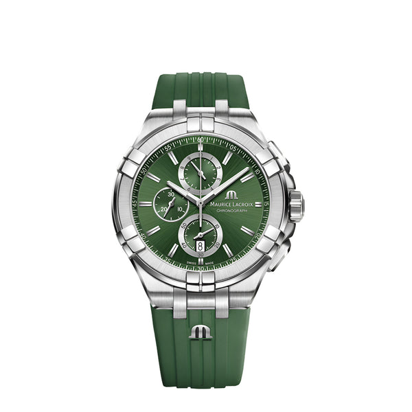Maurice Lacroix Aikon Chronograph Green Dial Green Rubber Strap Watch for Men  - AI1018-SS000-630-5