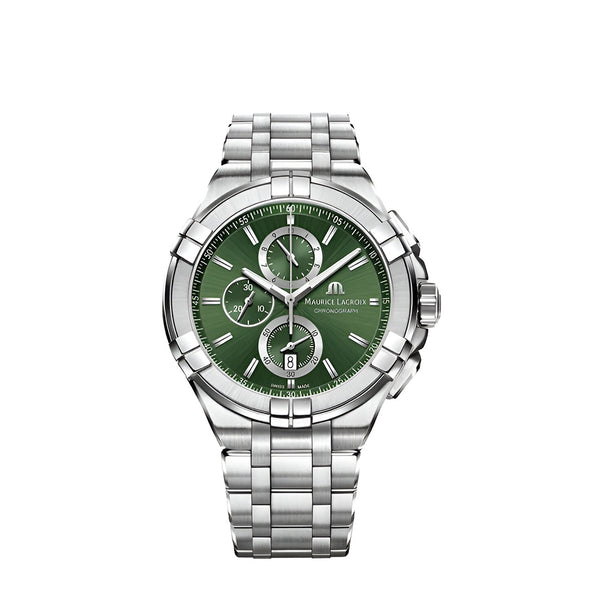 Maurice Lacroix Aikon Chronograph Green Dial Silver Steel Strap Watch For Men - AI1018-SS002-630-1