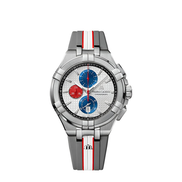 Maurice Lacroix Aikon Chronograph Special Edition Mahindra Racing Silver Dial Grey Rubber Strap Watch for Men - AI1018-TT031-130-2