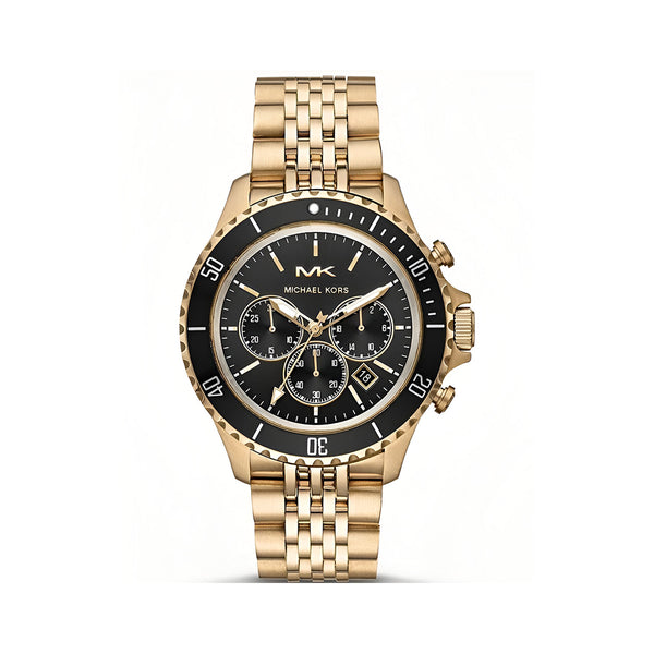 Michael Kors Bayville Chronograph Black Dial Gold Steel Strap Watch For Men - MK8726
